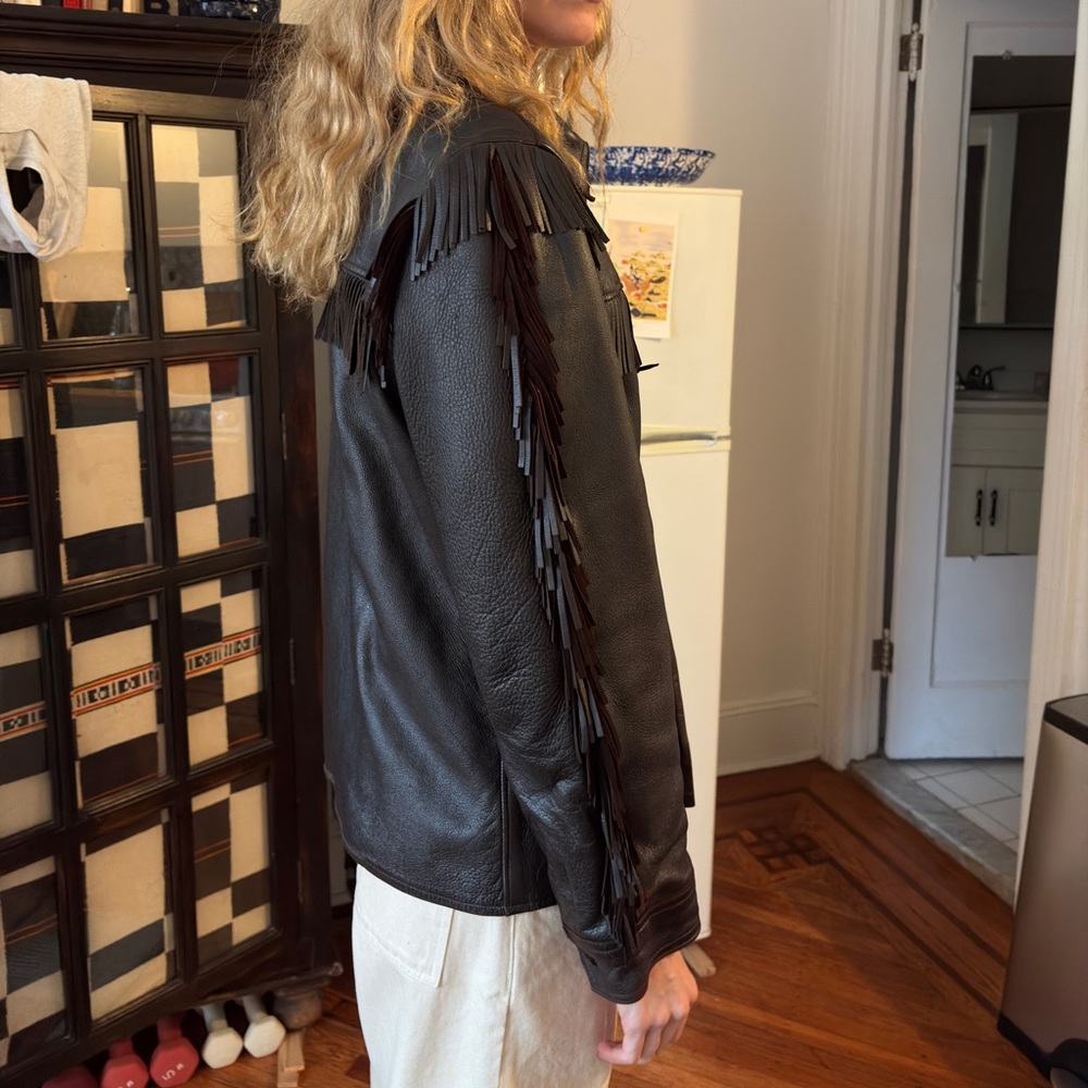 Fringed Leather Jacket - Dark Brown - image 8